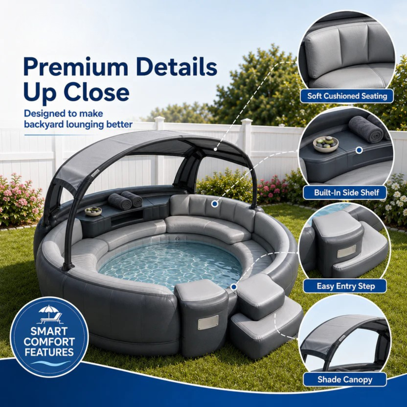 Pooluna Oasis™ Canopy Pool Lounge